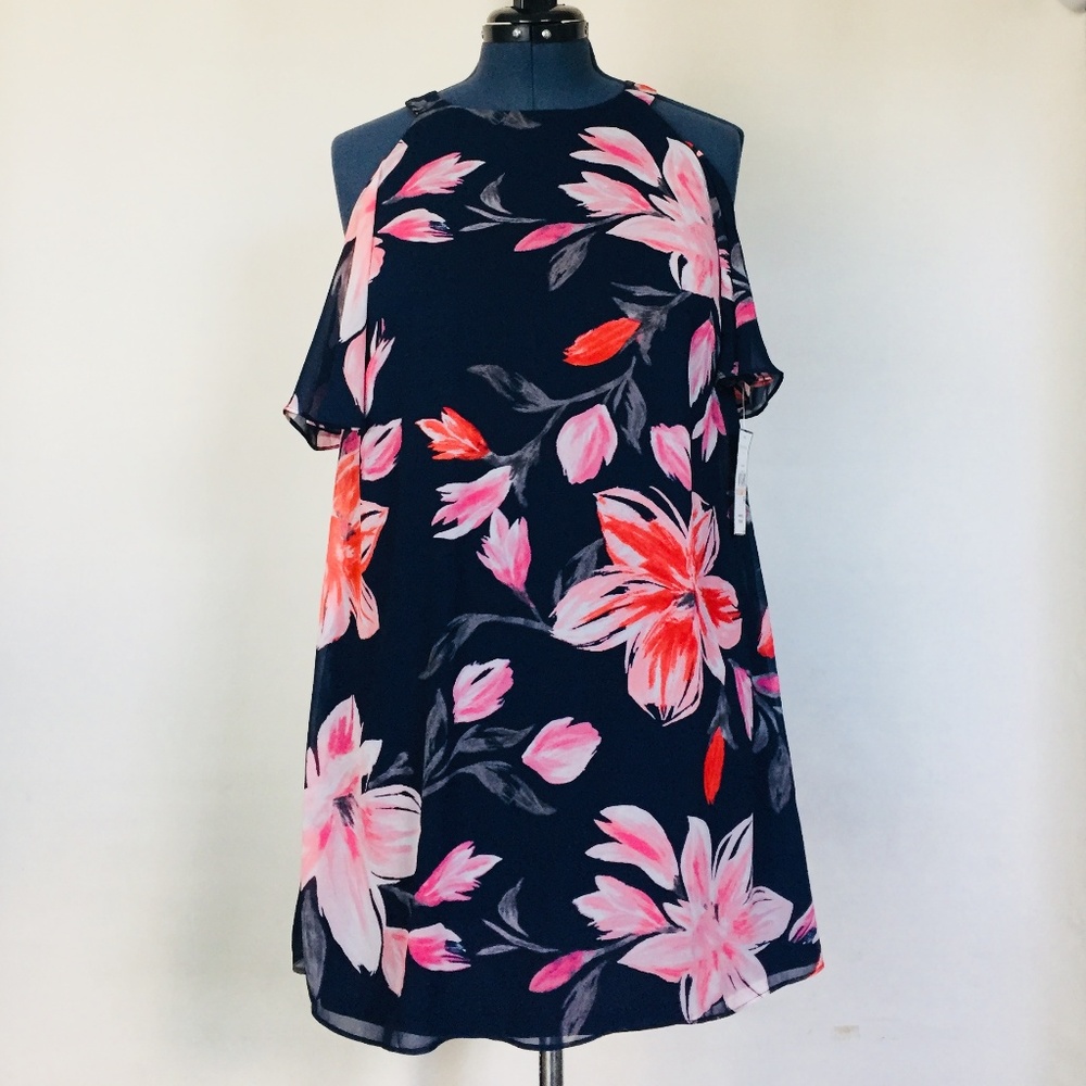 Jessica Howard Black Floral Print Cold-Shoulde 12P